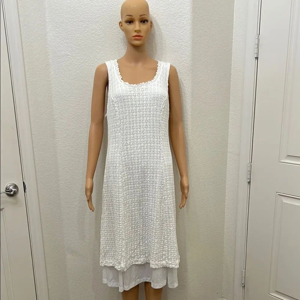 Robbie Bee Signature White Sundress Size 22W Sleeveless Scoop Neck Midi Silky